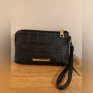 STEVE MADDEN Women Black Wristlet Double Zip Embossed Logo Wallet MO1925…